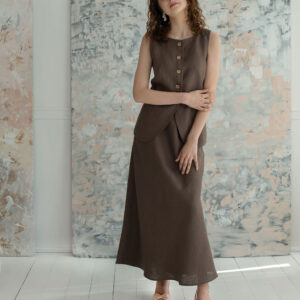 MUSE Linen Set of Two - Vest & Skirt Taupe Brown