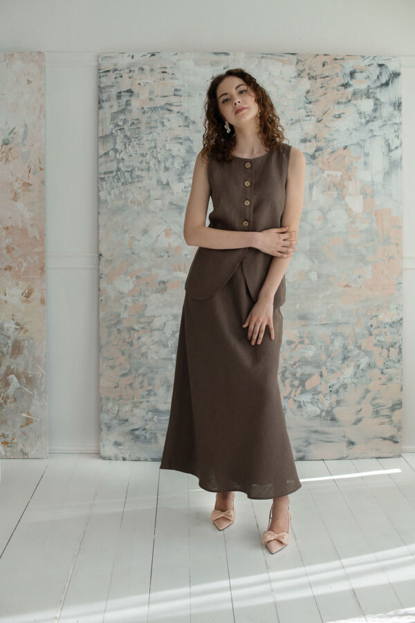 MUSE Linen Set of Two - Vest & Skirt Taupe Brown